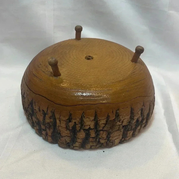 Vintage Wood Tree Bark Nut Bowl with Legs - Picture 3 of 4